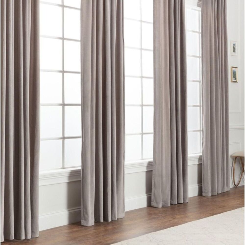 Solid Velvet Room Darkening Window Curtain Panels Taupe 52x63 Set/2